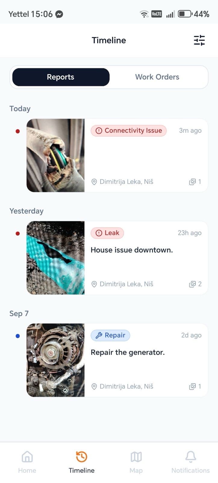 Memoza map view with location-based reports